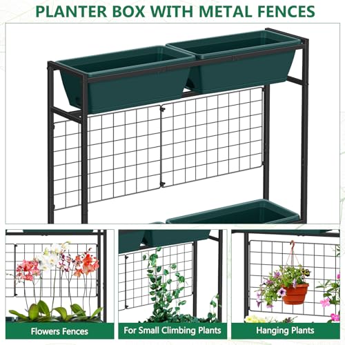 Vertical Raised Garden Beds 32.4" Tall Planter Raised Beds Boxes Patio Herb Garden Planter Outdoor with Metal Fences Legs for Small Climbing Plant Gardening Vegetables Patio Balcony Porch, Green - color: Green