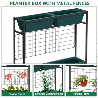Vertical Raised Garden Beds 32.4" Tall Planter Raised Beds Boxes Patio Herb Garden Planter Outdoor with Metal Fences Legs for Small Climbing Plant Gardening Vegetables Patio Balcony Porch, Green - color: Green