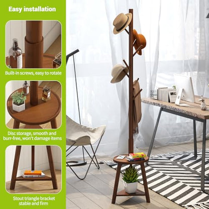 BMOSU Coat Rack freestanding Stand with 2 Shelves Bamboo Wooden Coat Tree Easy Assembly 8 Hooks Standing Jackets Hanger Hallway Office Floor Coat Stand Brown - color: BROWN