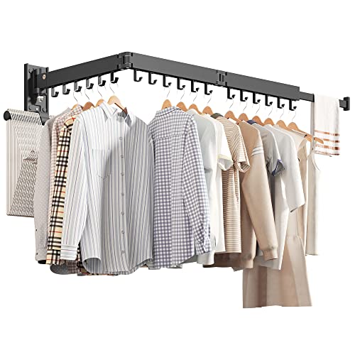 ZdwCyl Wall Mounted Clothes Hanger,Clothes Drying Rack,Laundry Drying Rack,Drying Rack Clothing,Laundry Hanger Rack,Retractable Dryer Racks,Collapsible, Aluminum,can be Fold Upward & Left & Right - color: Black-upgrade