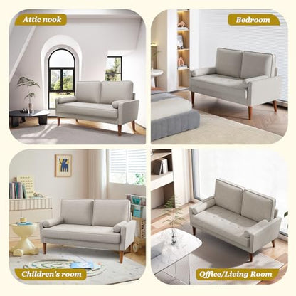 Vesgantti 48" Loveseat Sofa, Small Couch with Solid Wood Legs | Small Couch for Small Spaces, Mid Century Modern Loveseat, Easy Assembly Sofa for Living Room, Bedroom, AshBeige - color: Ashbeige