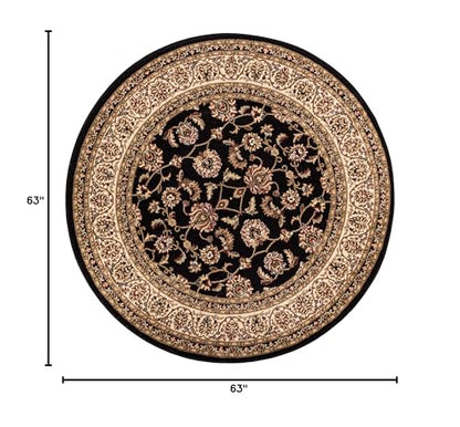 Well Woven Barclay Collection Sarouk Black 5 ft Round Rug - for Living Room, Bedroom, and Dining Room - color: Black, size: 5'3" (Round)