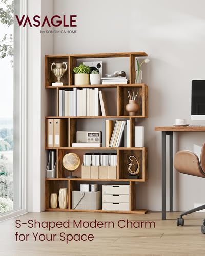VASAGLE CUSTOS Collection - Bookshelf, 5-Tier Bookcase, Tall Display Shelf, Freestanding Storage Shelf, Room Divider, for Home Office, Living Room, Bedroom, Study, Rustic Brown ULBC416K01 - color: Rustic Brown, style: 5-Tier (35.4"W)