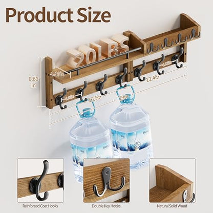 29 inch Coat Rack Wall Mount with Shelf, Entryway Wall Shelf with Hooks, Heavy Duty Coat Hanger Wall Mount with Key Holders and Mail Organizer for Living Room, Bedroom, Brown - color: Brown