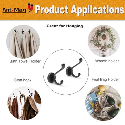 Ant Mag Magnetic Hooks Heavy Duty 140LBS, Neodymium Wall Coat Hooks 4 Pack | Strong Magnet Hooks for Hanging Coats, Robes, Backpacks, Bags, Hats, Keys, Mugs, Cups, Towels,Black - color: Black, size: 4 Pack