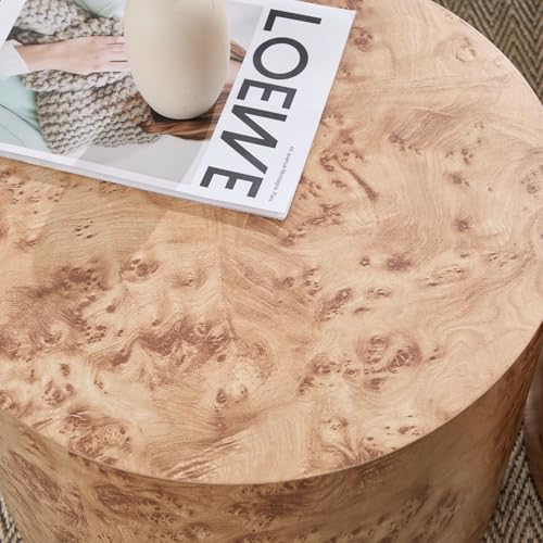 Ya-Home Round Coffee Tables Side Table Set of 2, Wood Nesting End Table for Living Room Balcony Office, Natural Burl Color, No Assembling - color: Natural Burl Color