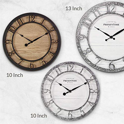 13" Farmhouse Series Wall Clock | Quartz Movement, Shiplap Style,Raised 3D Arabic Numeral, Galvanized Finish - color: Galvanized Finish, size: 13 inch