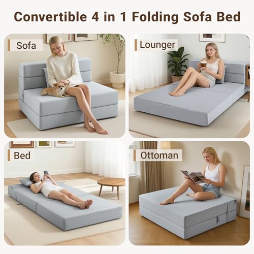 Folding Sofa Bed, Boneless Foldable Chair, Convertible Futon Sleeper Couch | Twin Lazy Floor Lounger Sofa Couch for Small Spaces, Dorm, Guest Room, Living Room, Apartment, Grey - size: Twin