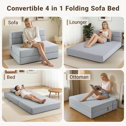 Folding Sofa Bed, Boneless Foldable Chair, Convertible Futon Sleeper Couch | Twin Lazy Floor Lounger Sofa Couch for Small Spaces, Dorm, Guest Room, Living Room, Apartment, Grey - size: Twin