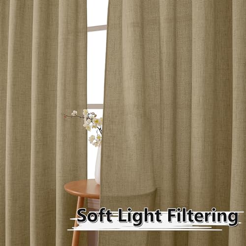 Tollpiz Short Linen Tier Curtains Rod Pocket Semi Sheer Half Kitchen Curtain Burlap Light Filtering Thick Linen Drapes for Bathroom, 30 x 24 inches Long, Taupe, Set of 2 Panels - color: Taupe, size: 30"W x 24"L (Pack of 2)