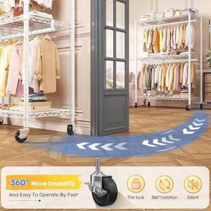 Raybee Heavy Duty Clothes Rack, 45" W Clothing Racks for Hanging Clothes, Clothing Rack with Wheels and Adjustable Feet, Max Load 440LBS, White - color: White