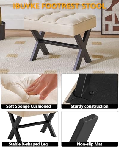 IBUYKE Small 12" H Footrest, Square Linen Step Stool, Linen WBD011Y | Foot Stool Metal X-Leg Multi-Use Small Side Table Living Room Bedroom Entryway Office - color: Linen, size: 12.2"-Linen