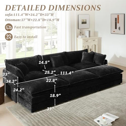 103.8" Chenille U Shaped Modular Sofa with Ottoman,Black | Randomly Assemble Modular Sofa Sets, Modern Recliner Deep Seat Sofa Set for Living Room,Office - color: Black, size: 3S+3O
