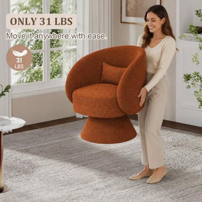 Swivel Barrel Chair Set of 2, 360 Degree Small Accent Chair, Boucle Caramel - color: Caramel