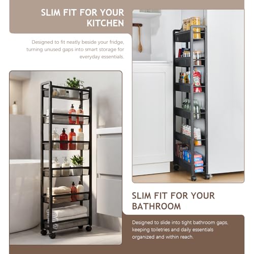 6 Tier Slim Rolling Storage Cart, Kitchen Organizer for Narrow Spaces