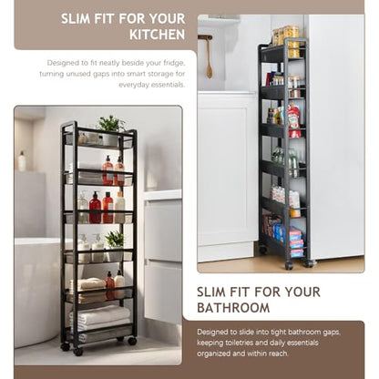 6 Tier Slim Rolling Storage Cart, Kitchen Organizer for Narrow Spaces