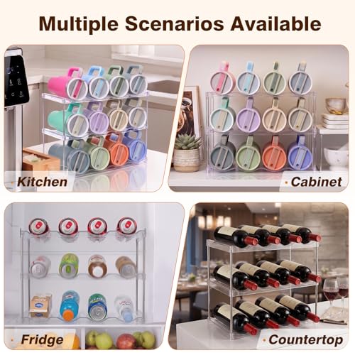 Large Compartment Water Bottle Organizer, Stackable Water Bottle Holder for Stanley 40 oz Tumbler, Clear Tumbler Organizer for Cabinet, Kitchen Pantry or Countertop, 3 Pack (3 Pack) - size: 3 Pack