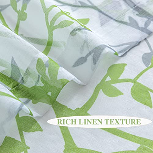 Luvyohmee White Green Curtains 72 Inch Length 2 Panels Set, Semi Sheer Window Curtain Drapes for Living Room/Bedroom, Green Nature Tree Branches Patterned Linen Textured Curtains, Grommet Top W52XL72 - color: Sage Green, size: 52"W x 72"L (Pack of 2)