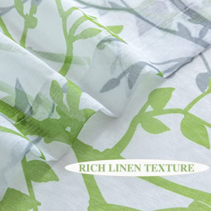 Luvyohmee White Green Curtains 72 Inch Length 2 Panels Set, Semi Sheer Window Curtain Drapes for Living Room/Bedroom, Green Nature Tree Branches Patterned Linen Textured Curtains, Grommet Top W52XL72 - color: Sage Green, size: 52"W x 72"L (Pack of 2)