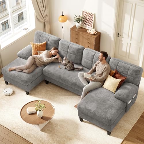KKL U-Shaped Sectional Couch for Living Room, 112" Sectional Sofa with Double Chaise, Modern Sofa Deep Seat Couches for Living Room, Apartment, Office, Grey - color: Grey