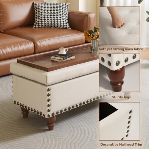 42'' End of Bed Storage Bench with Dual-Surface Lid, Upholstered Ottoman with Hidden Storage, Chenille Bench Seating with Wood Panel Seat for Entryway,Living Room,Bedroom-White - color: 1-white