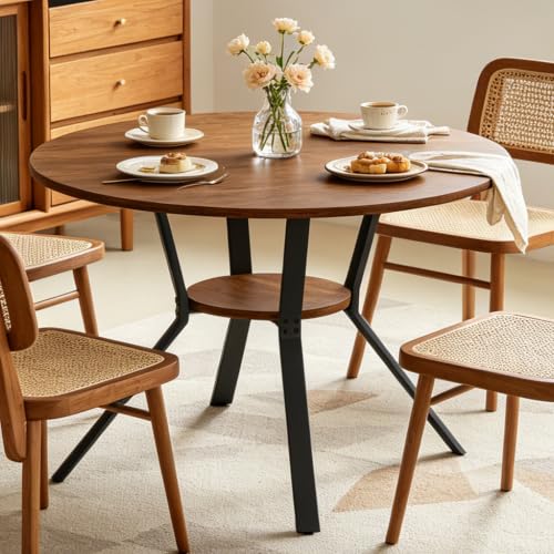 Wildhome Round Dining Table for 2-4, 43 Inch Dining Room Kitchen Table with 1-Tier Storage Shelf, Modern Farmhouse Dinner Furniture with Adjustable feet,Oval Circle (43in-Walnut) - color: 43in-air-walnut