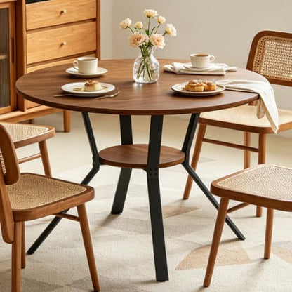 Wildhome Round Dining Table for 2-4, 43 Inch Dining Room Kitchen Table with 1-Tier Storage Shelf, Modern Farmhouse Dinner Furniture with Adjustable feet,Oval Circle (43in-Walnut) - color: 43in-air-walnut