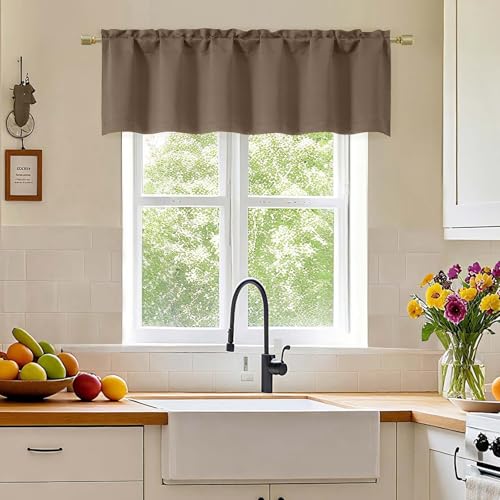 Simplebrand Brown Valance for Windows, Short Blackout Curtains for Bathroom/Laundry/Basement Windows with Rod Pocket, Thermal Insulated Solid Curtain Valance, Each 60Wx18L Inches, 1 Piece - color: Brown, size: 60"W x 18"L (Pack of 1)