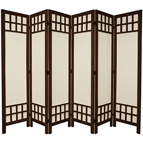 Oriental Furniture 5 1/2 ft. Tall Window Pane Fabric Room Divider - Burnt Brown - 6 Panel - color: Burnt Brown, size: 6 Panel
