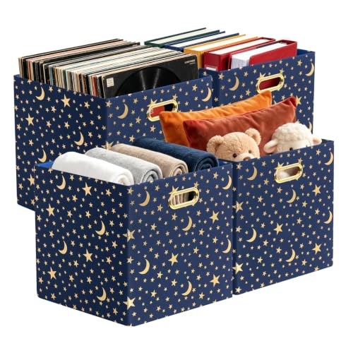Posprica 11x11x11 Storage Cube Bins, Collapsible Storage Bins Fabric Storage Cubes Organizer Baskets Box Drawers for Shelves, Closet, Wardrobe, Bookshelf, Cabinet Blue-Moonstar, 4 Pack - color: Blue-Moonstar, size: 11×11×11/4pcs