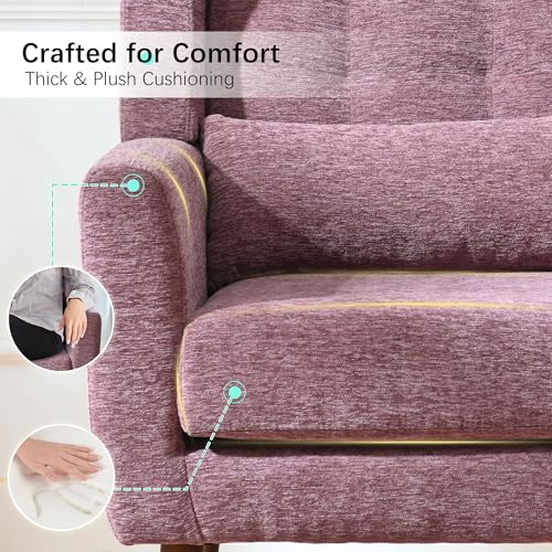 Modern Accent Chair, Upholstered Armchair with Pillow, Fabric Single Sofa Chair with Lounge Seat Solid Wood Legs Accent Chair for Living Room Bedroom Small Spaces (Purple) - color: Purple, size: Set of 1