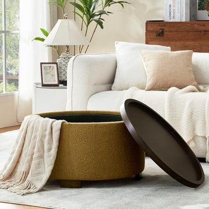 Zihanhome 30 Inch Round Storage Ottoman, Ottoman Coffee Table with Lift Off Lid, Boucle Modern Ottomans with Storage for Living Room, Bedroom, Apartments (Yellow) - color: Yellow