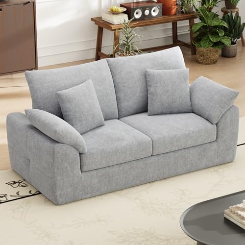 MALOL 75.6" Cloud Boneless Sofa, Loveseat Couches with 4 Pillows, Modern Living Room 2 Seater Sofa for Small Space, Apartment, No Assembly, Light Grey - color: New Grey, size: 75.6"