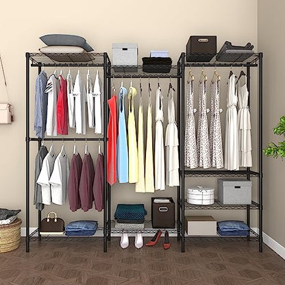 Heavy Duty Garment Rack,Freestanding Clothing Rack with 4 Hang Rods & 8 Shelves,Adjustable Closet Racks,68.5" L x 13.8" W x 75.2" H, Max Load 800LBS, Black