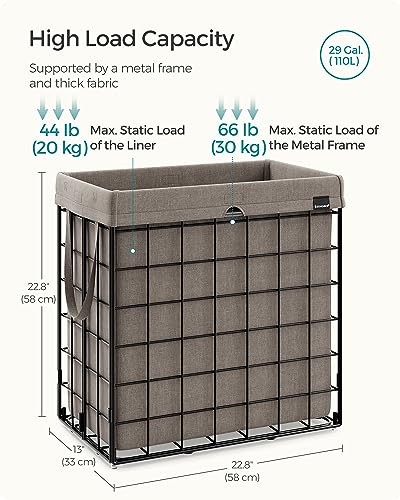SONGMICS Laundry Hamper, Collapsible, 29 Gal. (110L) | Laundry Basket, Clothes Hamper, Beige and Black, STOUT Collection ULCB111N01 - color: Black + Camel Brown, size: 110 L