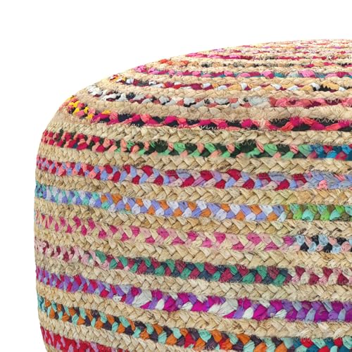 SIMPLIHOME Nate 20" Wide Square Pouf in Light Teal Handwoven Cotton | Versatile boho footstool, braided pouf, extra seating for living room or bedroom with swirl pattern, assembled; pouf ottoman. - color: Multi-color, style: Pouf