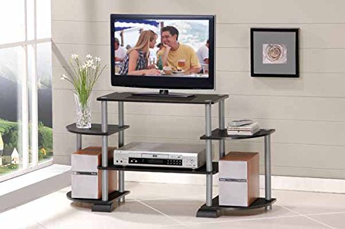 Furinno Turn-N-Tube Rounded Corner TV Entertainment Center, Black/Grey | Toolless Entertainment Center with Open Storage Shelves, Media Console Table with Soundbar Shelf for Living Room, Bedroom - color: Black/Grey, size: Standard