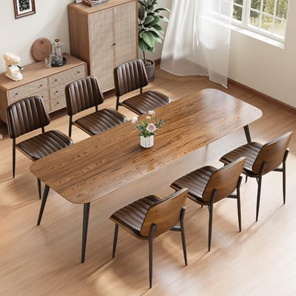YaFiti Mid Century Dining Chairs with Walnut Bentwood, Set of 2, Brown | Ergonomic Walnut Backrest, Upholstered Waterproof PU Leather Seat, Stable Metal Legs, Adjustable Footpads, Apartment Friendly - color: Brown Pinstripe