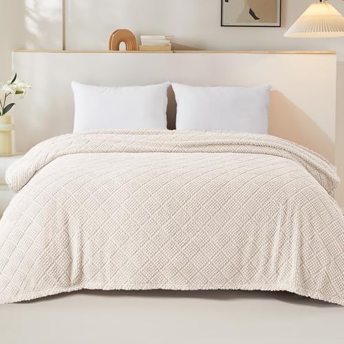 Whale Flotilla Soft Fleece Twin Size Blanket for Bed, Ivory White | Jacquard Waffle Blankets for Home Decor, Lightweight and Cozy, All Season Suitable, 60x80 Inch - color: Ivory, size: Twin(60x80 Inch)
