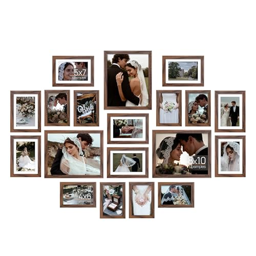 upsimples Picture Frames set of 19, Including 8x10, 5x7, 4x6 Brown Frame | Multi Picture Frames Collage Wall Decor, Gallery Wall Frame Set, Gift For Christmas, Mothers' day, Wedding, Dorm, Living Room - color: Brown
