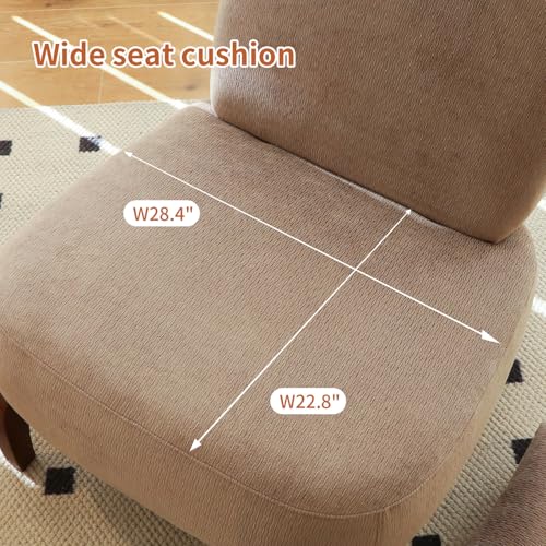Camel Velvet Slippers Chair with Solid Wooden Legs, Low Profile Design | Cute Armless Accent Chair with Soft Cushion, Comfy Upholstered Side Chairs for Living Room, Bedroom, Balcony or Reading Room - color: Camel