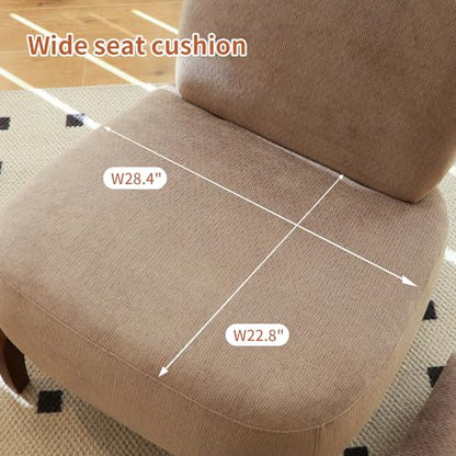 Camel Velvet Slippers Chair with Solid Wooden Legs, Low Profile Design | Cute Armless Accent Chair with Soft Cushion, Comfy Upholstered Side Chairs for Living Room, Bedroom, Balcony or Reading Room - color: Camel