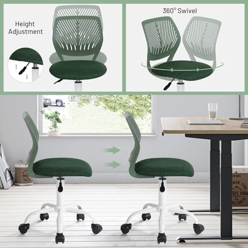 FurnitureR Kids Swivel Desk Chair, Height-Adjustable Armless Study Chair with Fabric Cushion & Ventilated Backrest, Smooth-Rolling Task Chair for Children & Teens, Perfect, Green - color: Green