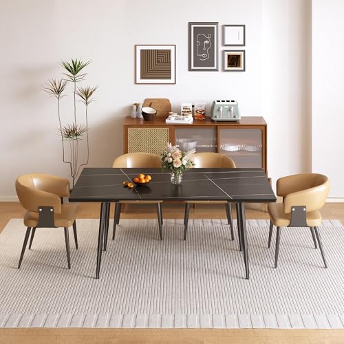 62.9"–94.4" Extendable Dining Table with Heat-Resistant Tabletop | Black Kitchen Table for 6–10, with Scratch-Resistant Sintered Stone & Stainless Steel Legs, Modern Splace Saving Furniture - color: Black 62.9” of 94.4”
