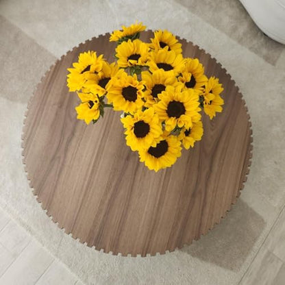 31.49'' Round Coffee Table for Living Room, Modern Wood Nesting Coffee Table Handcraft Circle Fluted Drum Coffee Table, Easy Assembly - color: Walnut, size: 31.49"x17.91"x13.77"