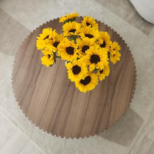 39.37'' Round Coffee Table for Living Room, Modern Wood Nesting Coffee Table Handcraft Circle Fluted Drum Coffee Table, Easy Assembly - color: Walnut, size: 39.37"x23.62"x13.42"