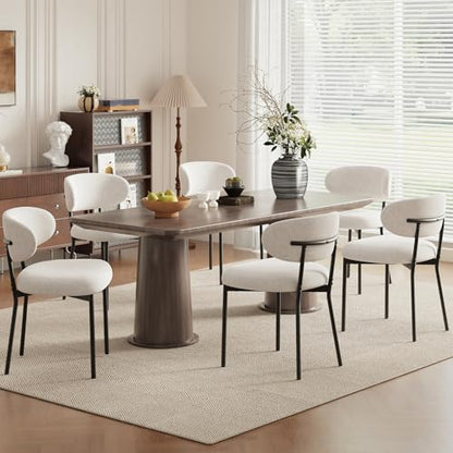 Upholstered Dining Chairs Set of 6, Modern Fabric Kitchen Chairs with Curved Backrest and Cushioned Seat, Sturdy Metal Legs, Modern Dining Chairs for Kitchen Dining Room, Living Room,Beige - color: Beige, size: Set of 6