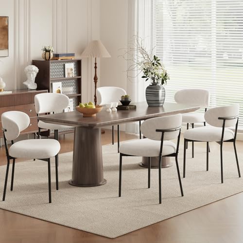 Upholstered Dining Chairs Set of 6, Modern Fabric Kitchen Chairs with Curved Backrest and Cushioned Seat, Sturdy Metal Legs, Modern Dining Chairs for Kitchen Dining Room, Living Room,Beige - color: Beige, size: Set of 6