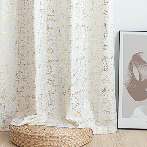 Taisier Home Gold Foil Print Linen Textured Curtains Geometric Dots Pattern Design Curtains for Nursery Toy Room Thermal Insulated Window Treatment 2 Panels 45" L,Off White and Gold Drapes Print - color: Off White/Gold, size: 52"W x 45"L (Pack of 2)