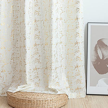Taisier Home Gold Foil Print Linen Textured Curtains Geometric Dots Pattern Design Curtains for Nursery Toy Room Thermal Insulated Window Treatment 2 Panels 45" L,Off White and Gold Drapes Print - color: Off White/Gold, size: 52"W x 45"L (Pack of 2)